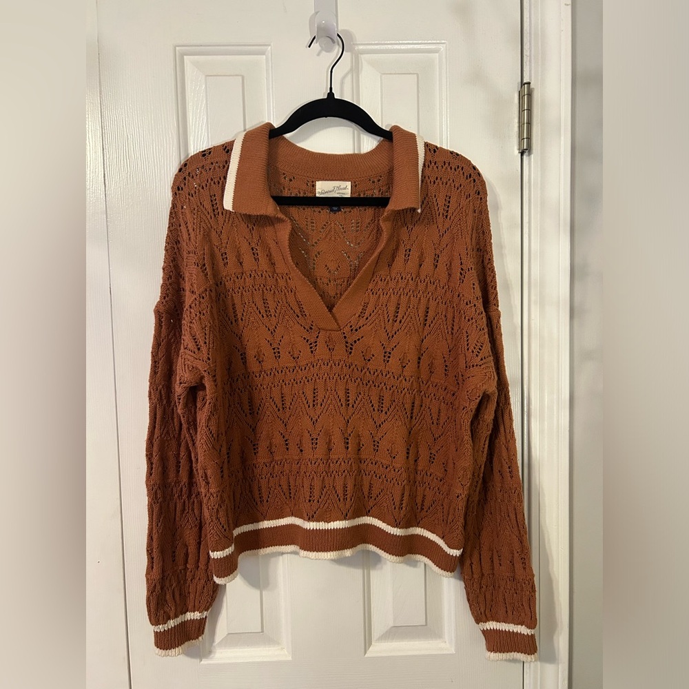 SOLD- Tan and cream collared knit sweater